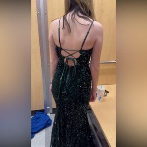 Crystal Doll Dark Green Backless Sequin Dress